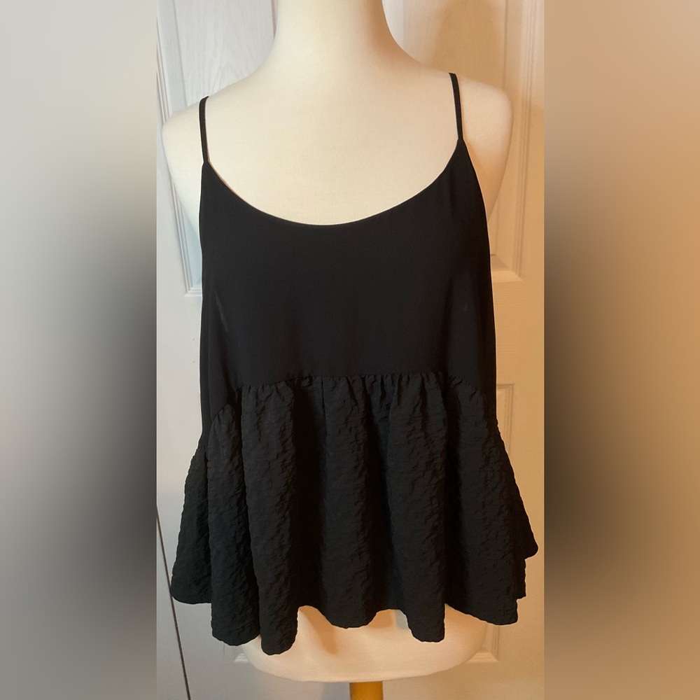 Ro & De Anthropologie Black Tank Blouse Ruffle Top Size Large